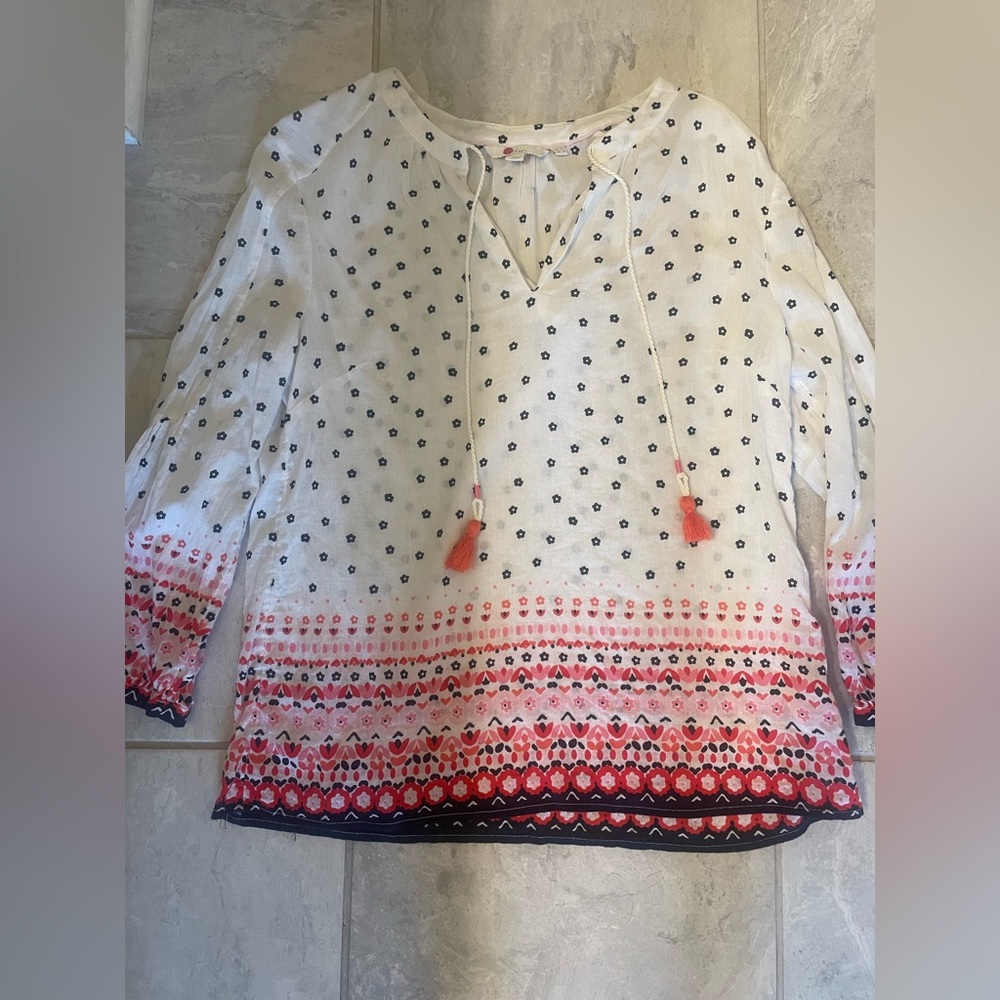 Boden Women's Peasant Blouse | Floral Gauzy Pullover | Size 6